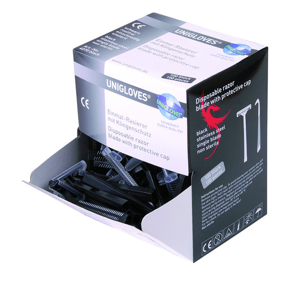 Unigloves Einmal-Rasierer schwarz 100 Stück einschneidig mit Klingenschutz